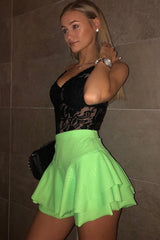 Neon Green Faux Croc Frill High Waist Shorts - Pixie-Shorts