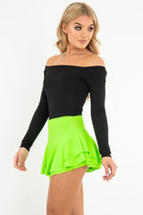 Neon Green Faux Croc Frill High Waist Shorts - Pixie-Shorts
