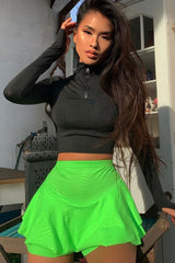 Neon Green Faux Croc Frill High Waist Shorts - Pixie-Shorts