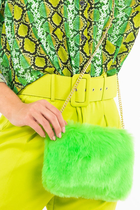 Neon Green Faux Fur Gold Chain Bag - Isaiah