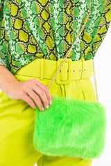 Neon Green Faux Fur Gold Chain Bag - Isaiah-Bags