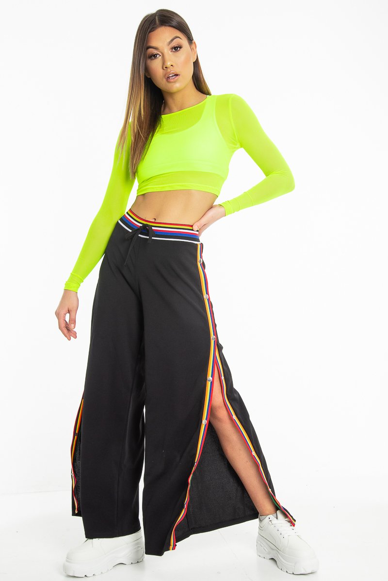 Neon Green Mesh Long Sleeve Crop Top - Presley-Crop Tops