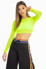 Neon Green Mesh Long Sleeve Crop Top - Presley-Crop Tops