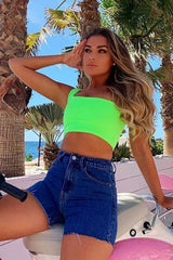 Neon Green One Shouldered Crop Top - Kamri-Crop Tops