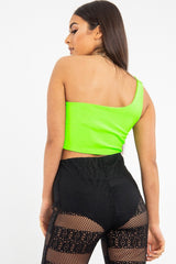 Neon Green One Shouldered Crop Top - Kamri-Crop Tops