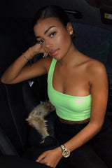 Neon Green One Shouldered Crop Top - Kamri-Crop Tops