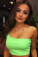 Neon Green One Shouldered Crop Top - Kamri-Crop Tops
