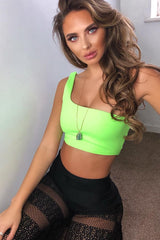 Neon Green One Shouldered Crop Top - Kamri-Crop Tops