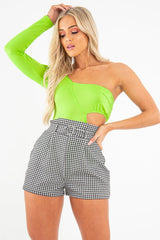 Neon Green One Sleeve Cut Out Bodysuit - Lyana-Bodysuits