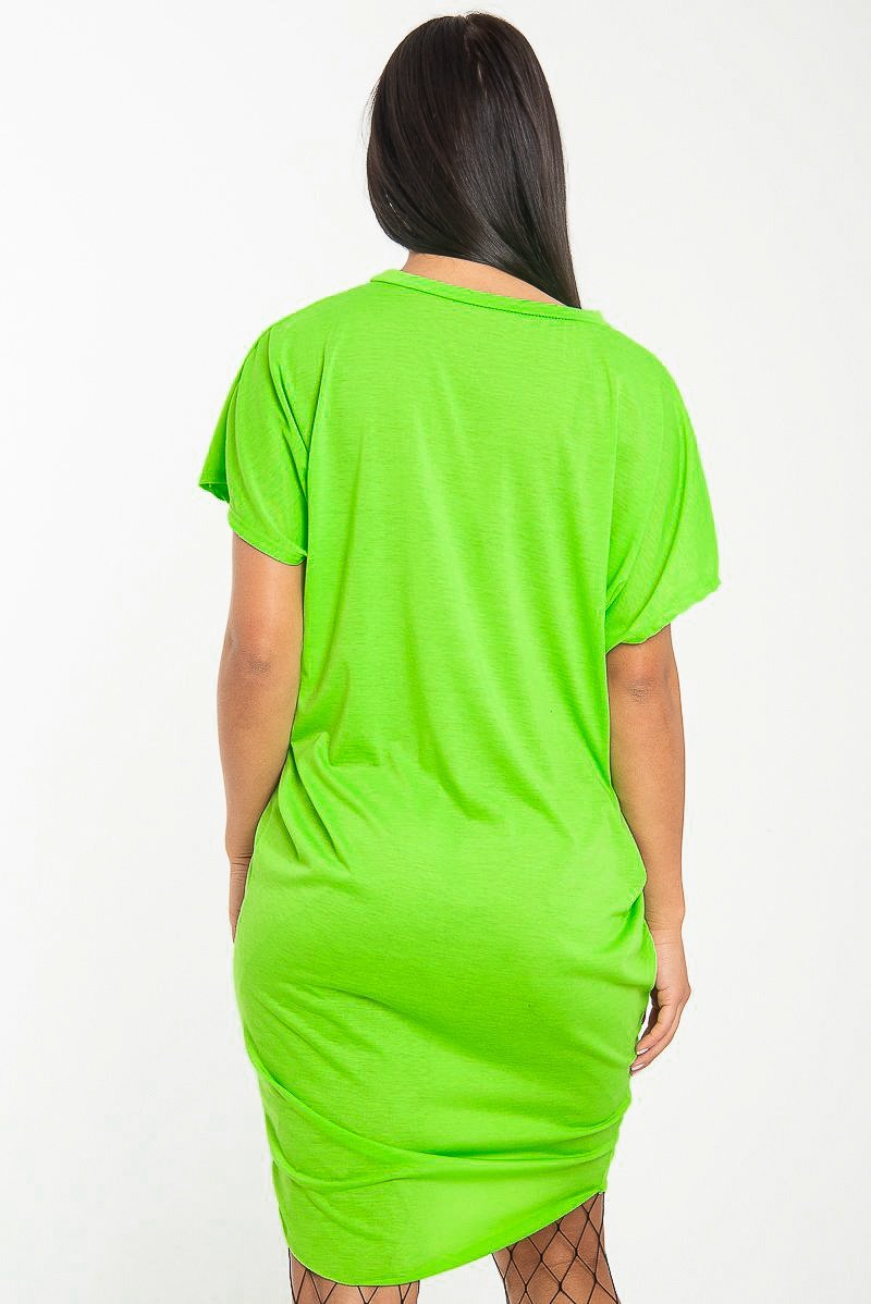 Neon Green Oversized Pocket Front Midi T-Shirt Dress - Whitney Rebellious Fashion Neon Green Oversized Pocket Front Midi T-Shirt Dress - Whitney Rebellious Fashion