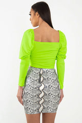 Neon Green Puff Sleeve Sweetheart Neckline Crop Top - Tomi-Crop Tops