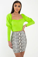 Neon Green Puff Sleeve Sweetheart Neckline Crop Top - Tomi-Crop Tops