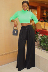 Neon Green Rib Roll Neck Crop Jumper - Hayvin-Crop Jumper