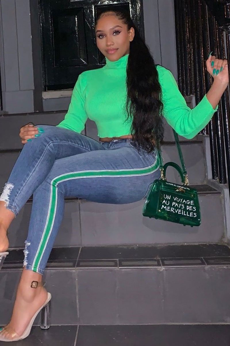 Neon Green Rib Roll Neck Crop Jumper - Hayvin-Crop Jumper