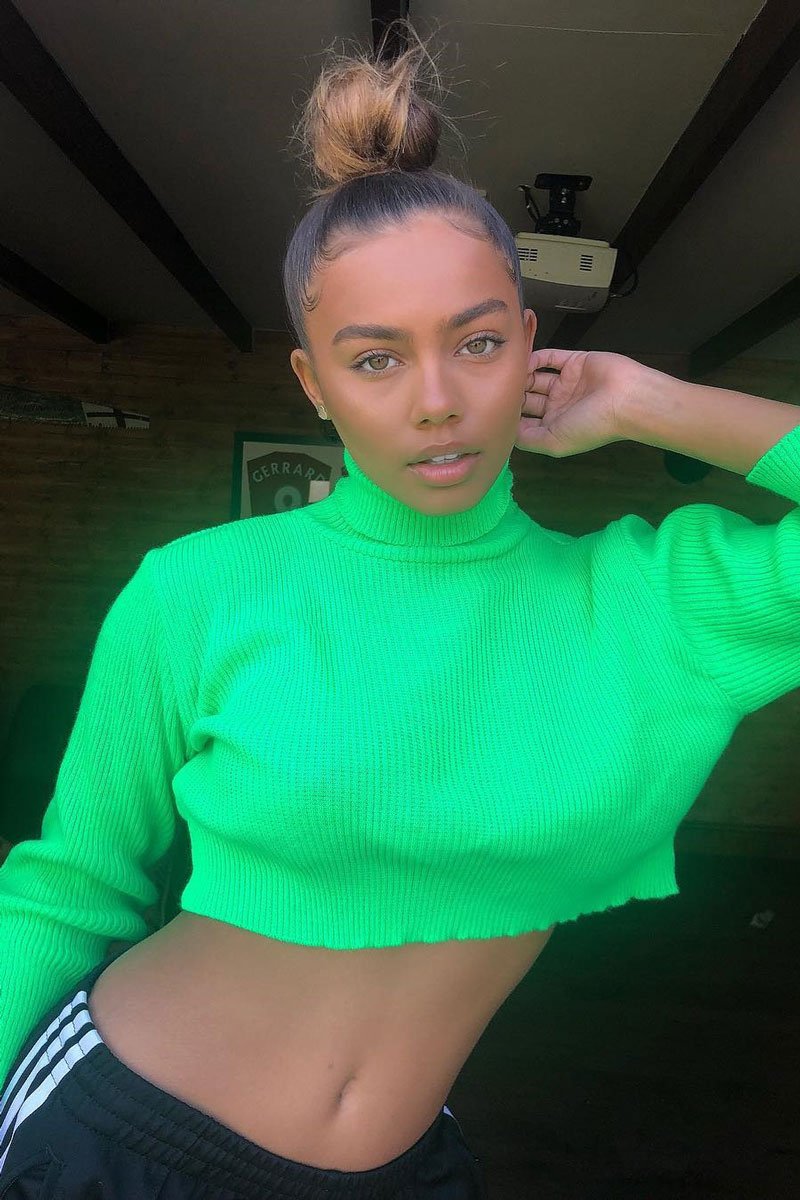 Neon Green Rib Roll Neck Crop Jumper - Hayvin-Crop Jumper