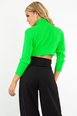 Neon Green Rib Roll Neck Crop Jumper - Hayvin-Crop Jumper