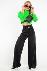 Neon Green Rib Roll Neck Crop Jumper - Hayvin-Crop Jumper