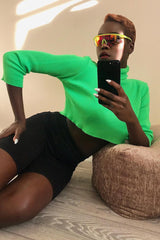 Neon Green Rib Roll Neck Crop Jumper - Hayvin-Crop Jumper