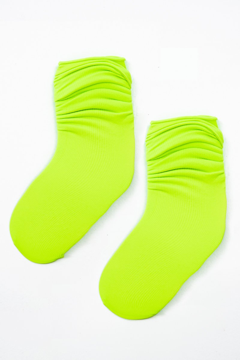 Neon Green Rib Slouchy Tube Socks - Evangelina-Accessories