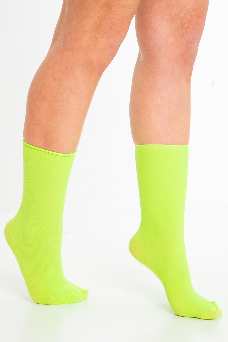 Neon Green Rib Slouchy Tube Socks - Evangelina-Accessories