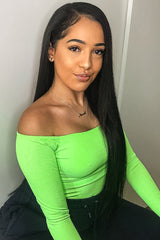 Neon Green Ribbed Square Neck Bodysuit - Alysha-Bodysuits