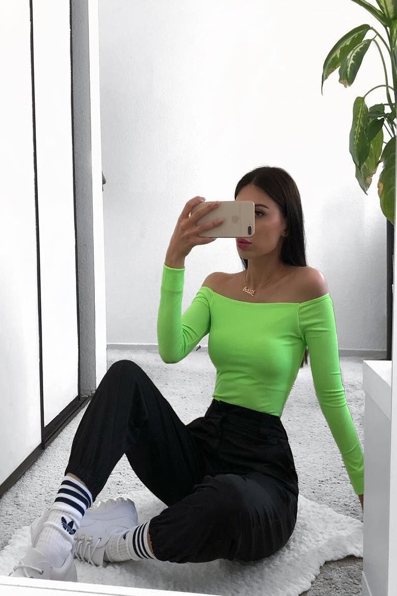 Neon Green Ribbed Square Neck Bodysuit - Alysha-Bodysuits