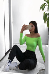 Neon Green Ribbed Square Neck Bodysuit - Alysha-Bodysuits