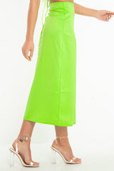 Neon Green Satin Floaty Midi Skirt - Serafina-Skirts