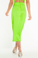 Neon Green Satin Floaty Midi Skirt - Serafina-Skirts