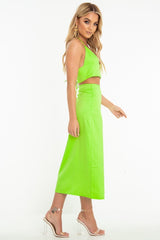 Neon Green Satin Floaty Midi Skirt - Serafina-Skirts