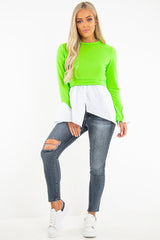 Neon Green Shirt Insert Crew Neck Jumper - Kamilla-Shirts