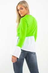 Neon Green Shirt Insert Crew Neck Jumper - Kamilla-Shirts