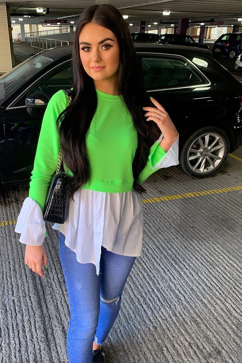 Neon Green Shirt Insert Crew Neck Jumper - Kamilla-Shirts