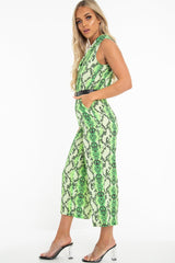 Neon Green Snake Wide Leg Belted Jumpsuit - Sonny-Jumpsuits