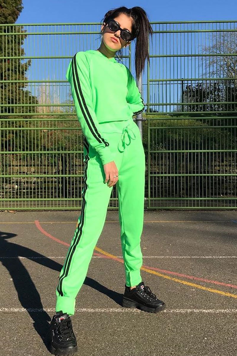 Neon Green Stripe Side Crop Tracksuit - Misha-Tracksuits