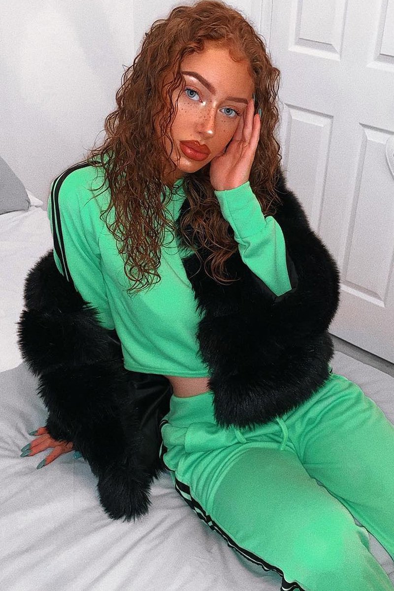 Neon Green Stripe Side Crop Tracksuit - Misha-Tracksuits