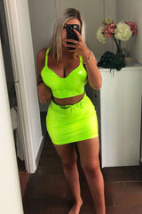 Neon Green Vinyl Bralette Skirt Co-ord - Easton-Co-ords