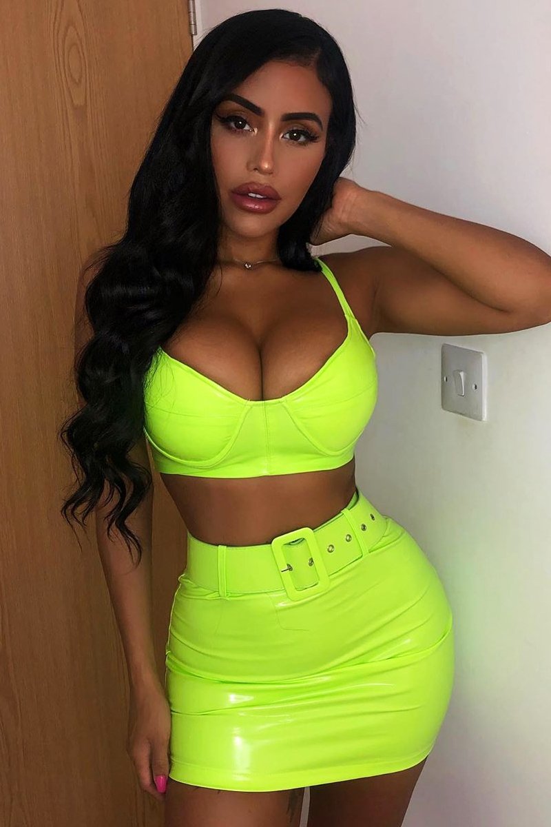 Neon Green Vinyl Bralette Skirt Co-ord - Easton-Co-ords
