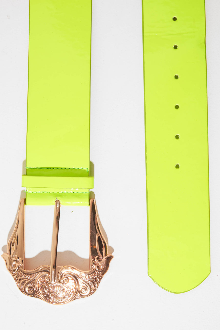 Neon Green Wide Belt With Large Gold Buckle - Frida-Belts