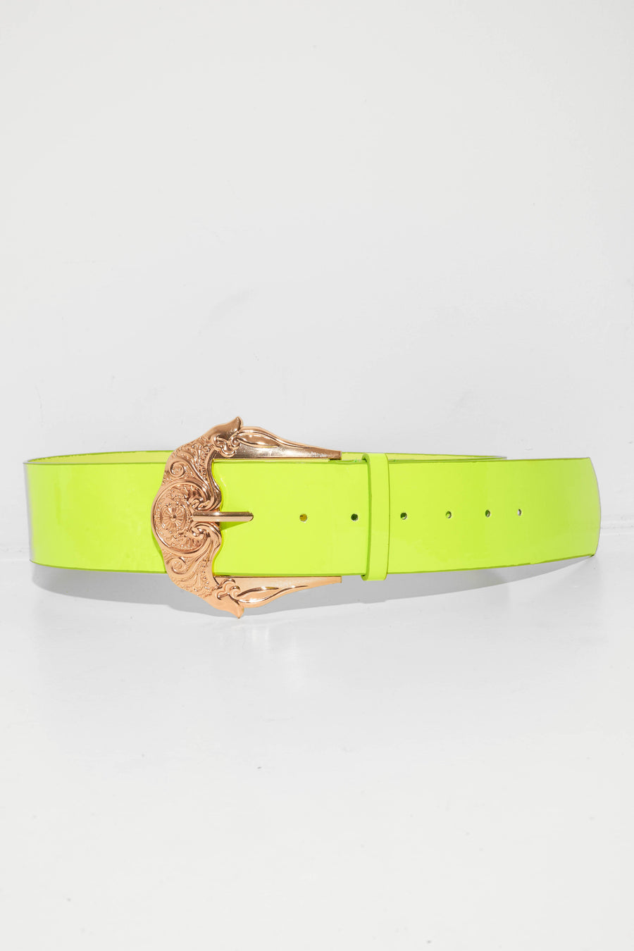 Neon Green Wide Belt With Large Gold Buckle - Frida-Belts