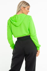 Neon Green Zip Front Drawstring Waist Hoodie Crop Top - Rudi-Hoodies