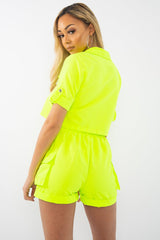Neon Lime Button Front Utility Shirt Shorts Co-ord - Galia-Co-ords