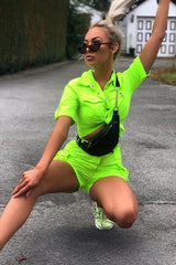 Neon Lime Button Front Utility Shirt Shorts Co-ord - Galia-Co-ords