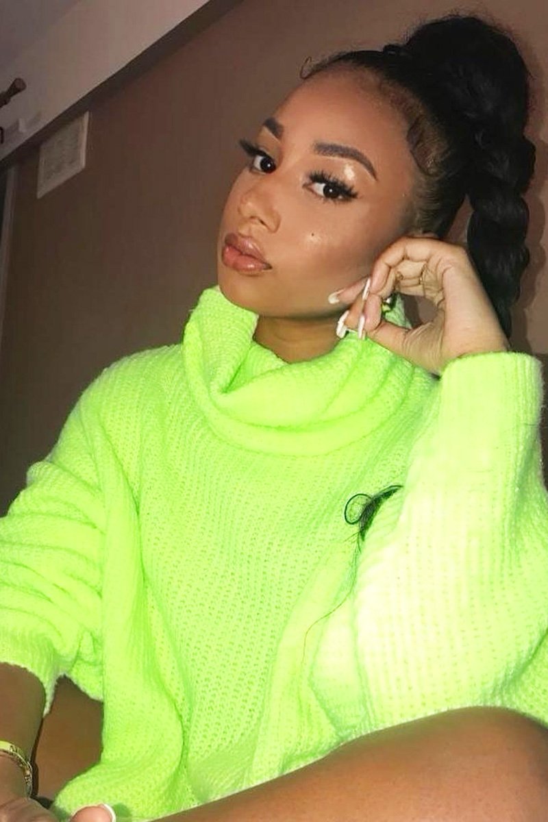 Neon Lime Green Roll Neck Jumper Dress - Freylynn-Dresses
