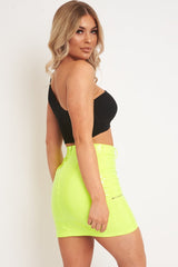 Neon Lime Vinyl Zip Detail Utility Buckle Skirt - Davina-Skirts
