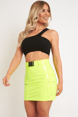 Neon Lime Vinyl Zip Detail Utility Buckle Skirt - Davina-Skirts