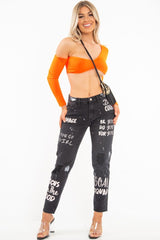 Neon Orange Asymmetric Crop Top - Nicki-Crop Tops