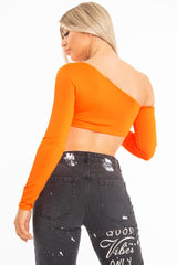 Neon Orange Asymmetric Crop Top - Nicki-Crop Tops