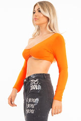 Neon Orange Asymmetric Crop Top - Nicki-Crop Tops