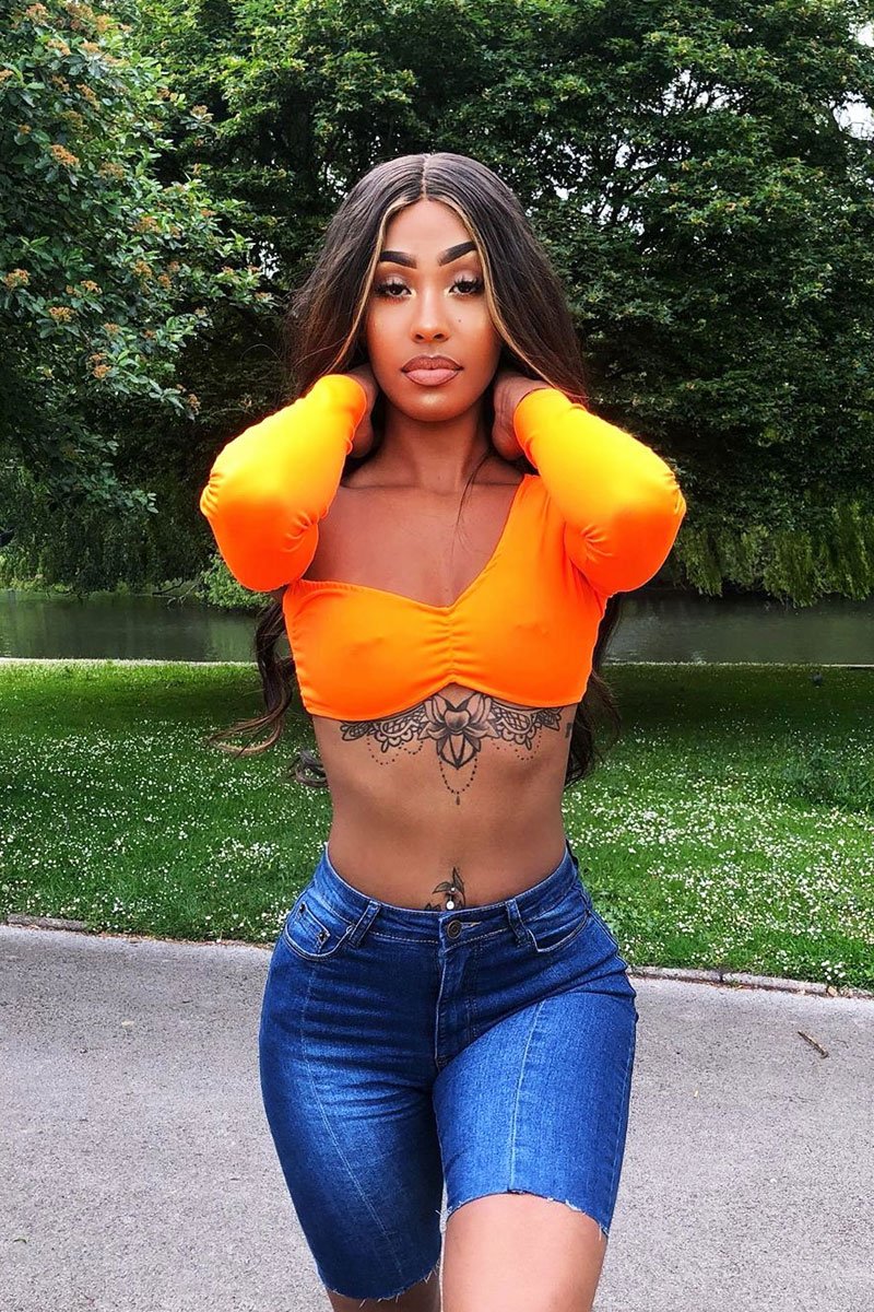 Neon Orange Asymmetric Crop Top - Nicki-Crop Tops